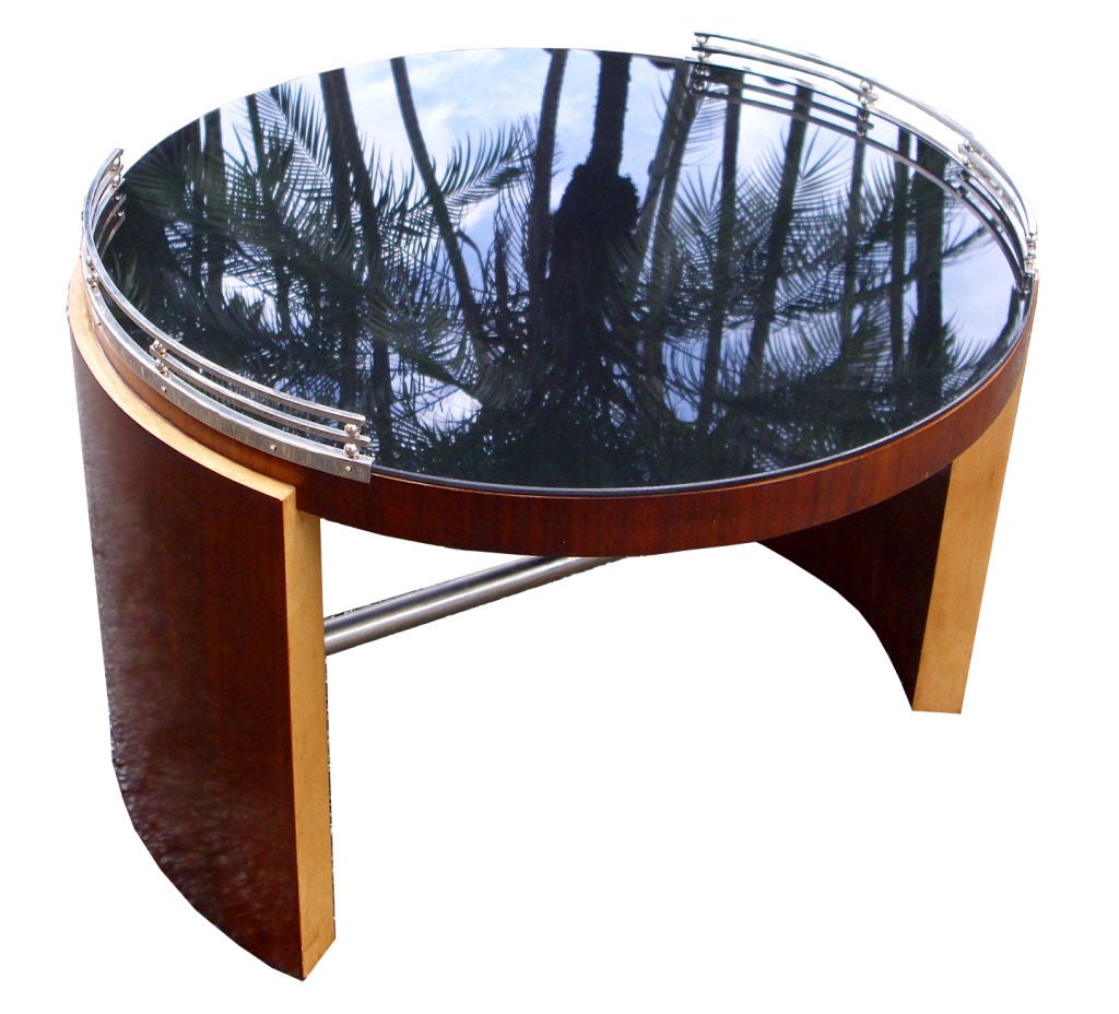 American Art Deco Occasional Table with Black Mirror Top