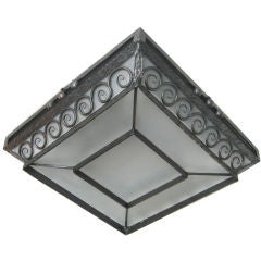 French Art Deco Wrought Iron Flush Mount Ceiling Light