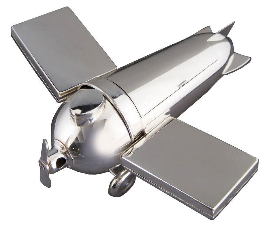 German Art Deco Silverplated Airplane SMOKERS COMPANION