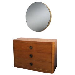 American Art Deco Blond Mahogany Dresser and Mirror