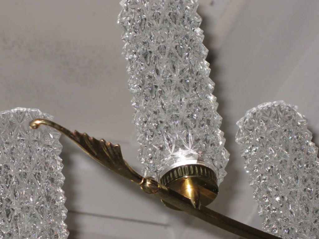 French 1950’s Brass and Glass Chandelier