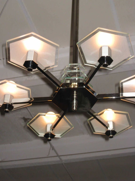 20th Century French Art Deco Six Arm Modernist Chandelier For Sale