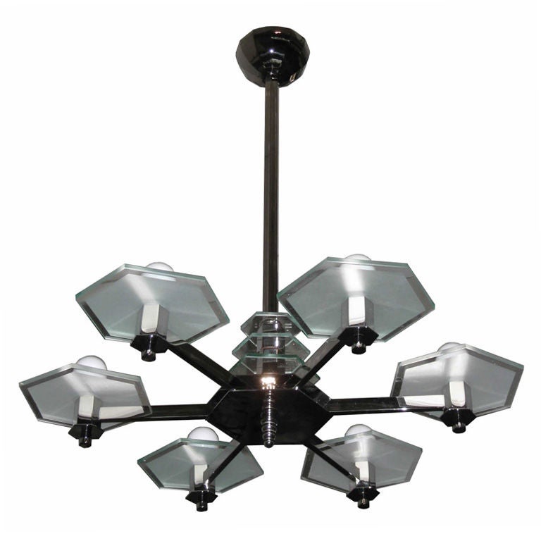 French Art Deco Six Arm Modernist Chandelier For Sale