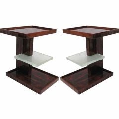 Pair of French Art Deco Rosewood and Saint-Gobain Side Tables