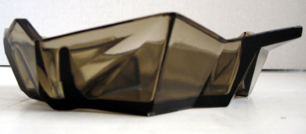 Glass American Art Deco Ruba Rombic SmokeyTopaz Bon Bon Bowl