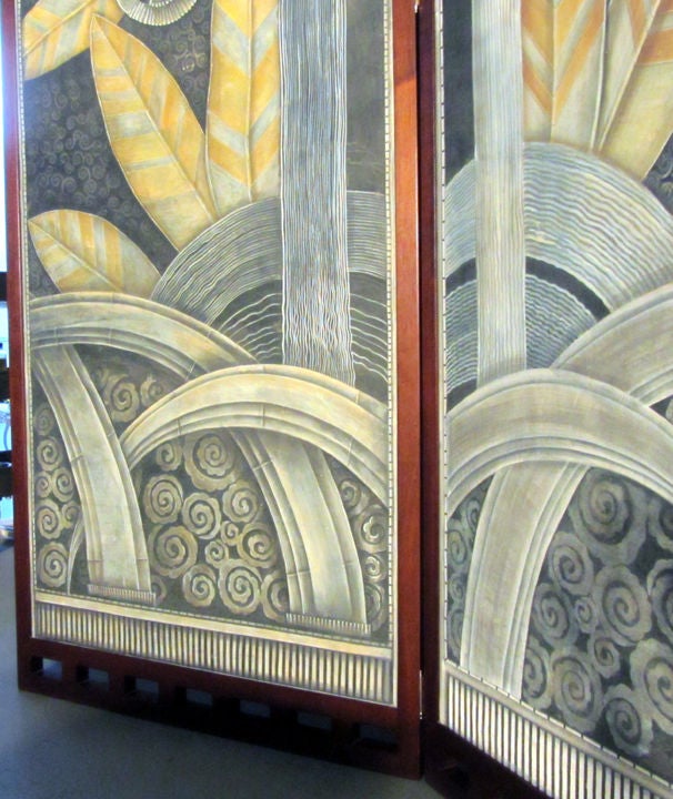 20th Century Tall American Art Deco Three Panel Geometric Folding Screen