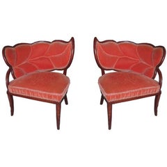 Pair of American Art Deco Leaf Back Chairs