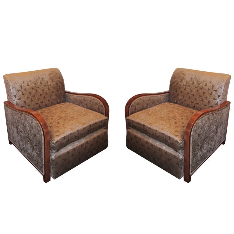 Pair French Art Deco Club Chairs For Sale
