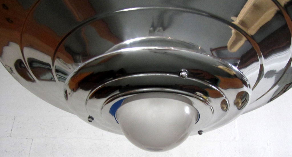 20th Century Two American Art Deco Flying Saucer Ceiling Lamps