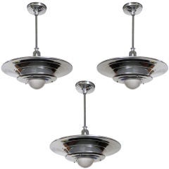 Two American Art Deco Flying Saucer Ceiling Lamps