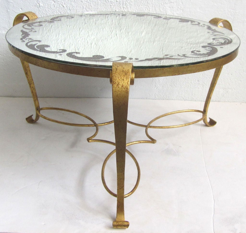 French Rene Drouet Art Deco Miroir Grave & Wrought Iron Cocktail Table For Sale