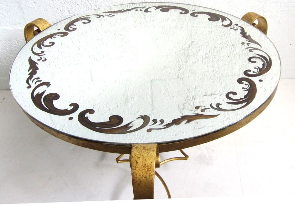 Rene Drouet Art Deco Miroir Grave & Wrought Iron Cocktail Table In Excellent Condition For Sale In Coral Gables, FL