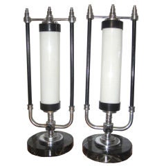 Pair of American Art Deco Tube Lamps