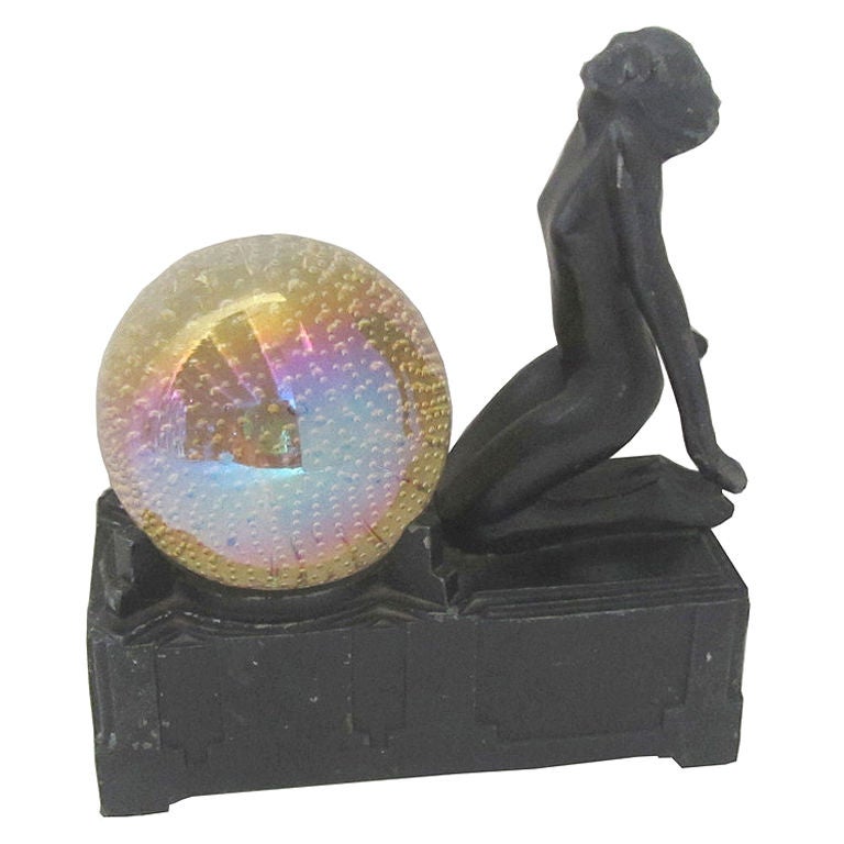 Original Frankart American Art Deco Lady Lamp With Crystal Ball For Sale