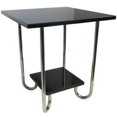 American Art Deco Black  Lacquer and Chrome Table