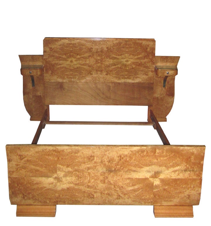 20th Century French Art Deco Carpathian Elm Burl Bed w Integral Nightstands For Sale