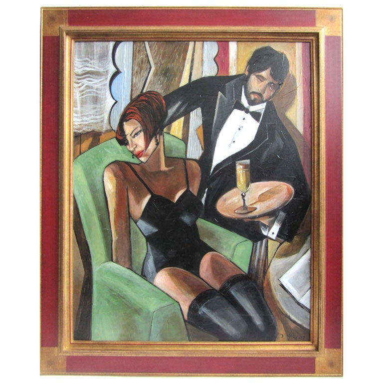 Cubistic Art Deco Style Painting by Daniel Mena For Sale