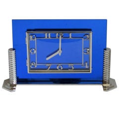 Large French Art Deco Cobalt Blue Mirror Clock by LANCEL Paris