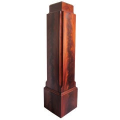 Vintage French Art Deco Flame Mahogany Pedestal / Cabinet