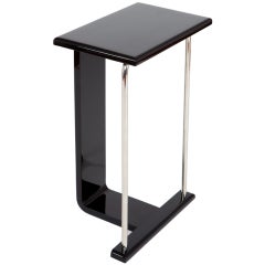 American Art Deco Occasional Table in Black Lacquer and Chrome