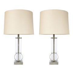 Pair of Gilbert Rohde American Art Deco Glass Base Table Lamps