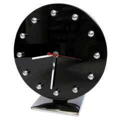 Vintage Gilbert Rohde American Art Deco Black Carrara Glass Clock