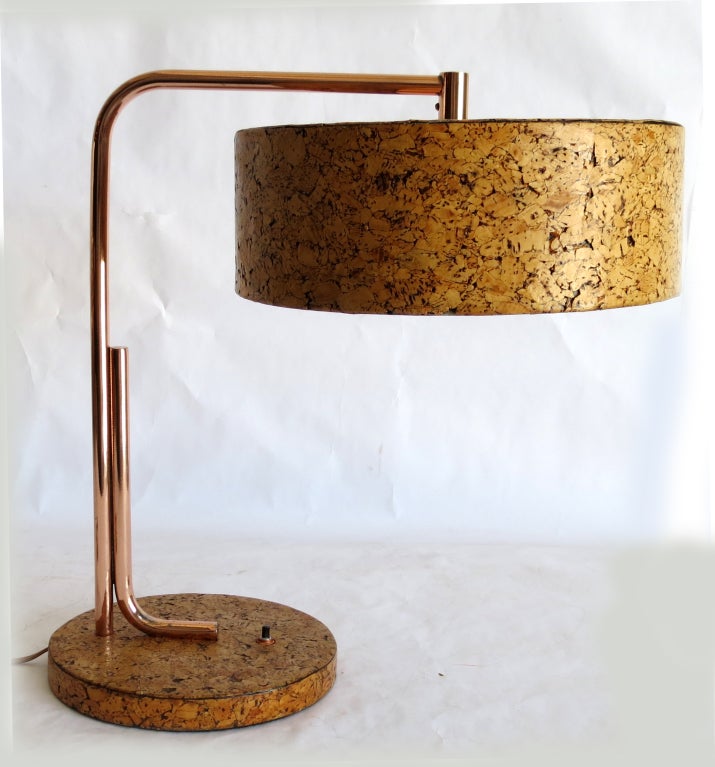 20th Century Kurt Versen Cork and Copper American Art Deco Table Lamp