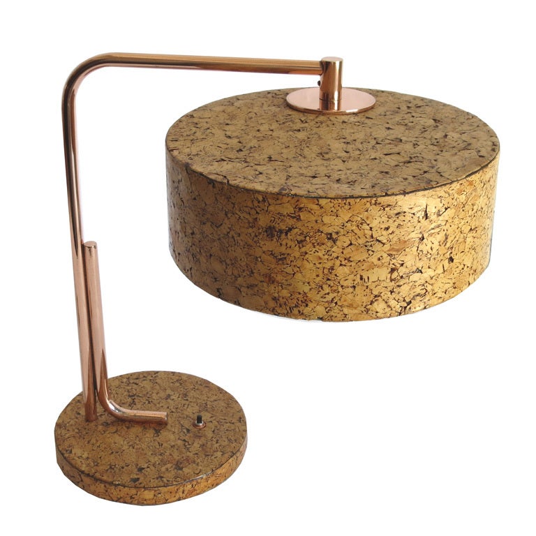 Kurt Versen Cork and Copper American Art Deco Table Lamp
