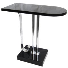 American Art Deco Nickel and Black Lacquer Side Table