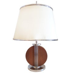 American Art Deco Mahogany And Chrome Table Lamp