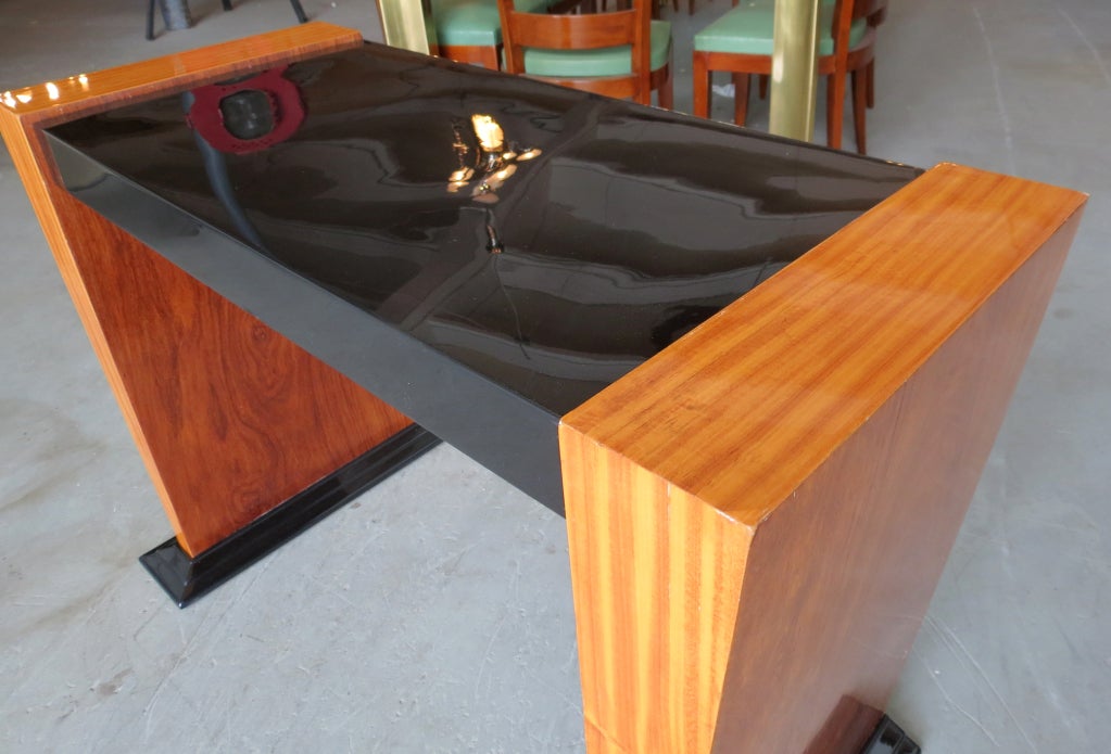 French Art Deco Black Lacquer and Satinwood Console