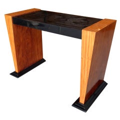 French Art Deco Black Lacquer and Satinwood Console