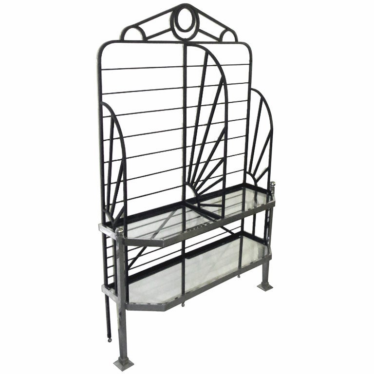 French Art Deco Wrought Iron and Chrome Display Rack For Sale