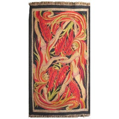 Antique Eastern European Art Deco Nudes Amid Ferns Tapestry
