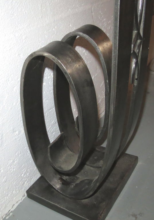 French Art Deco Wrought Steel and Portoro Marble Console