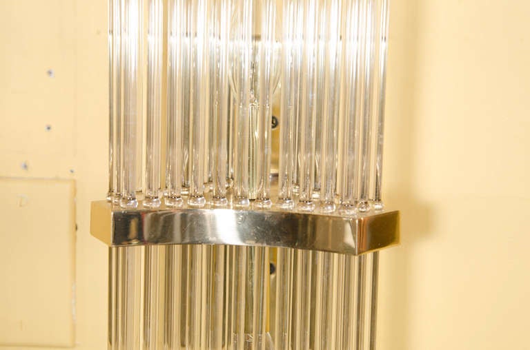 Mid-Century Modern Pair of Wall Sconces by Gaetano Sciolari with Smoke Tinted Crystal Rods