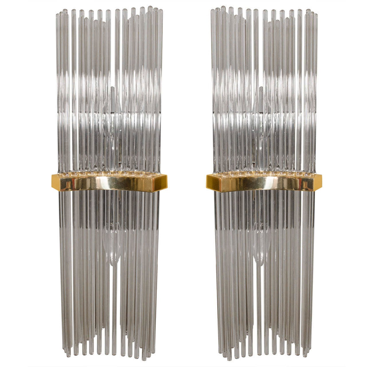 Pair of Wall Sconces by Gaetano Sciolari with Smoke Tinted Crystal Rods