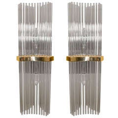 Pair of Wall Sconces by Gaetano Sciolari with Smoke Tinted Crystal Rods