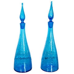 Pair of Crackle Glass Decanters by Winslow Anderson for Blenko