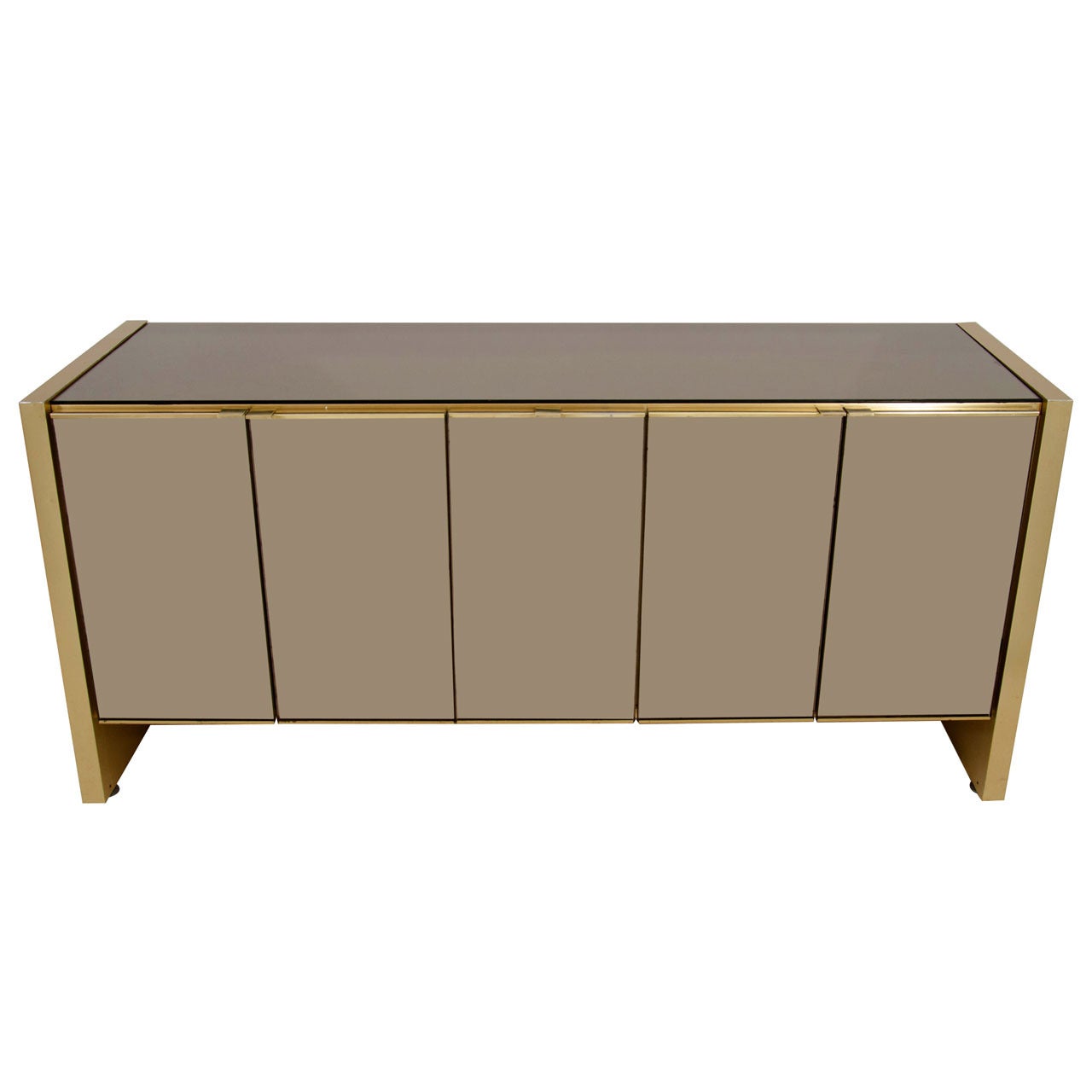 Ello Credenza in Brass and Bronze-Tinted Mirror For Sale