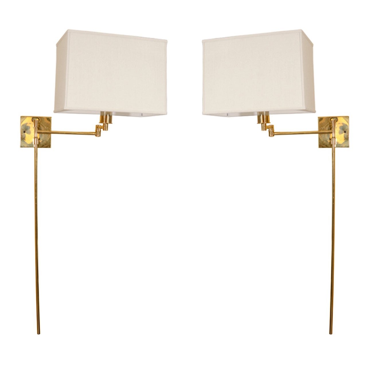 Pair Brass Swing Arm Wall Sconces by Hansen