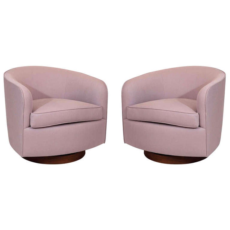 Pair of Milo Baughman Swivel Lounge Chairs in Lavender