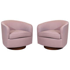 Pair of Milo Baughman Swivel Lounge Chairs in Lavender