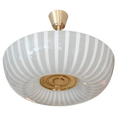Swedish mid-century striped glass pendant with large brass finial.
