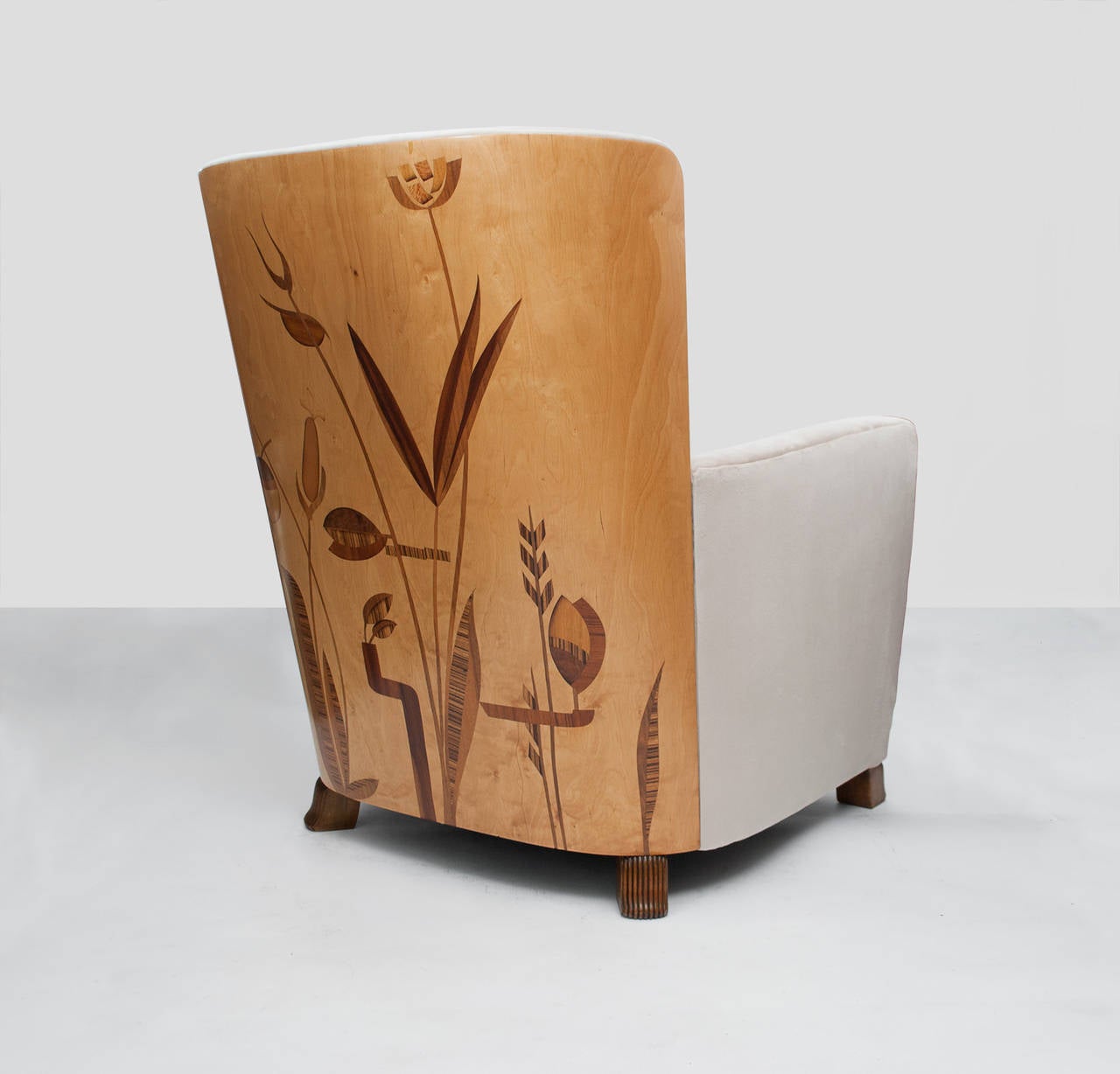 20th Century Important Pair of Swedish Art Deco Marquetry Lounge Chairs by Erik Chambert