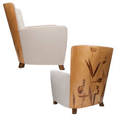 Important Pair of Swedish Art Deco Marquetry Lounge Chairs by Erik Chambert