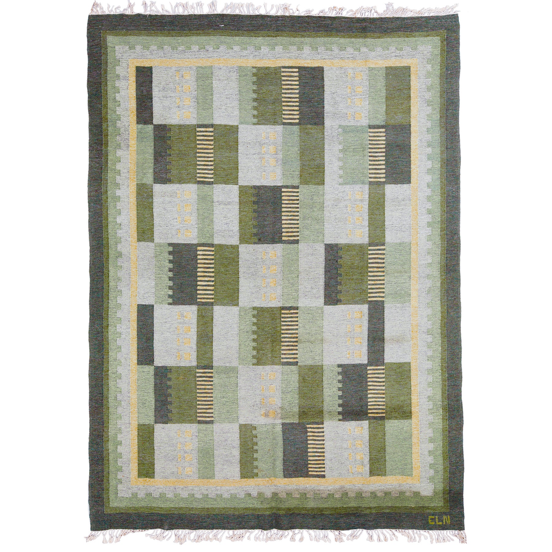 Large Swedish mid-century "rollakan" flat weave rug by Eva-Lisa Nordin