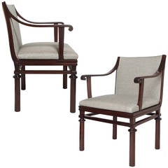 Pair of Carl Malmsten Cuban mahogany armchairs Swedish Art Deco
