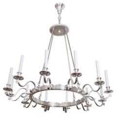 Large Danish Art Deco Silver Plated 12-Arm Chandelier in Ring Form