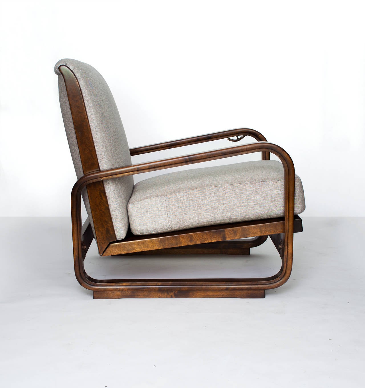 Carved Pair of Swedish Art Deco Modernist Lounge Chairs by Erik Chambert